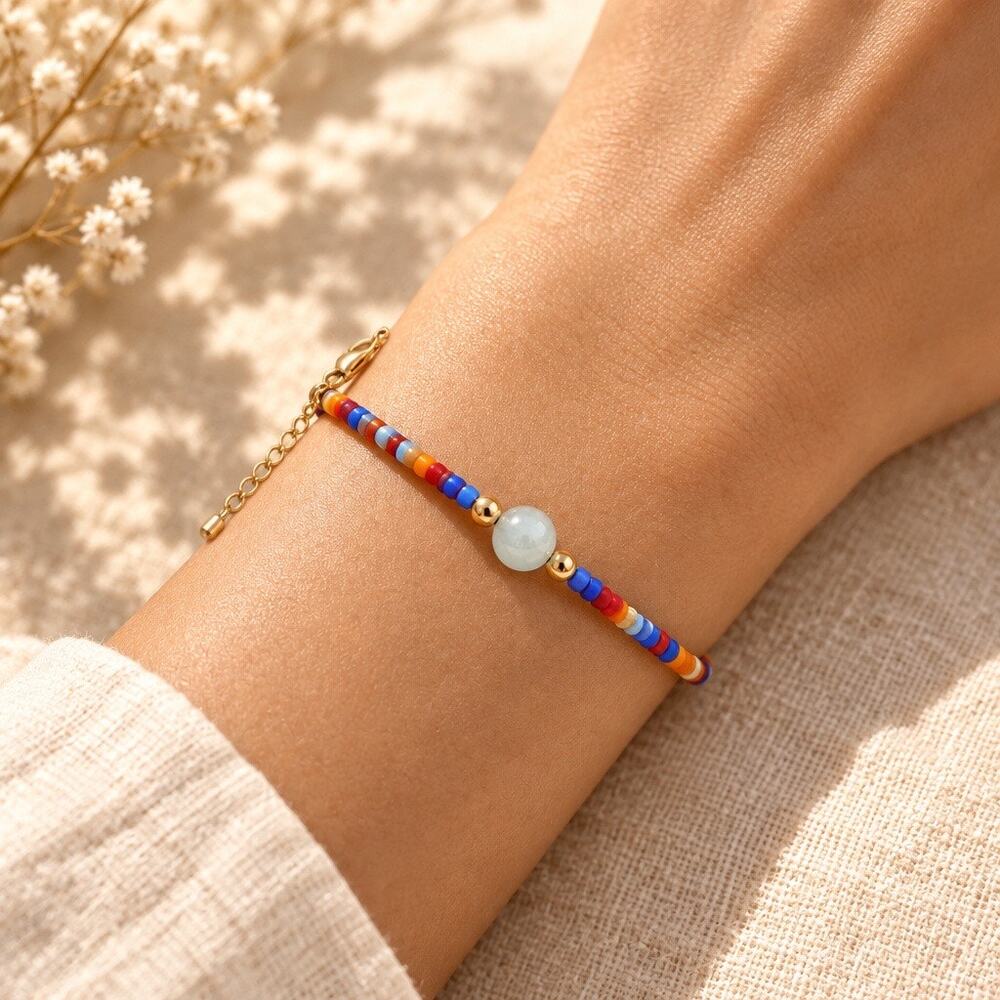 Handmade Artisan Colorful Seed Bead Bracelet Pastel Freshwater Pearl Gemstone